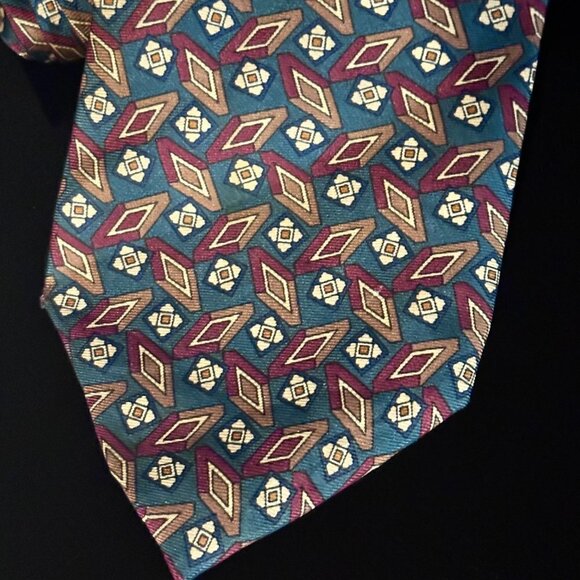 Dior Rare Mid Century Modernist Teal Red Diamond Mod Silk Tie Vintage Retro Gold - Picture 9 of 9